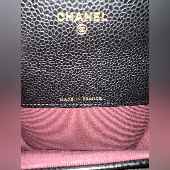 Classic Chanel Black Caviar Quilted Flap Card Holder Wallet Black Gold NWT - Picture 8 of 10